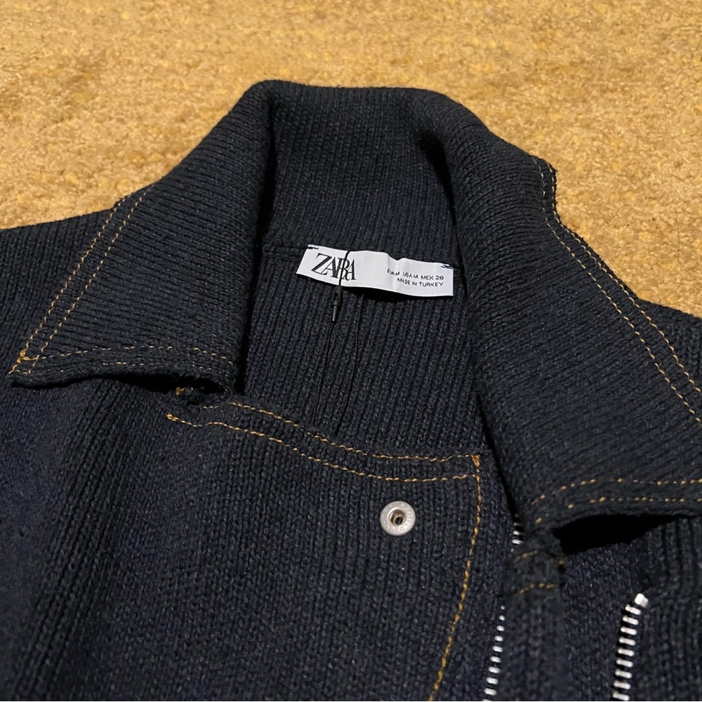 Zara Cropped Knit Biker Jacket - Picture 2 of 6